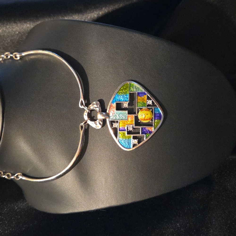Estate Multicolor Geometric Rhinestone Pendant Necklace